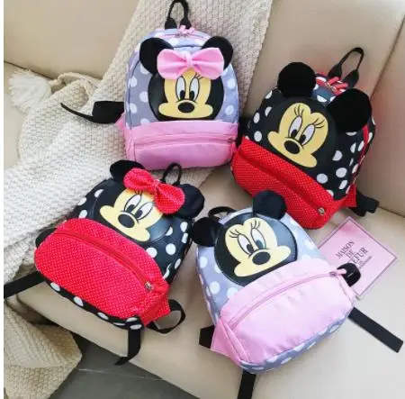 Cute Children's Kindergarten Primary School Cartoon Travel Backpack Mickey Minnie Bowknot Backpack Boys Girl Bags 2-7 Years New