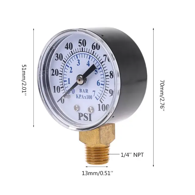 Manometro Pressione 0-60 Bar - Doppia Scala Bar/MPa, Filettatura 1/4" NPT, 60mm - Foto 2