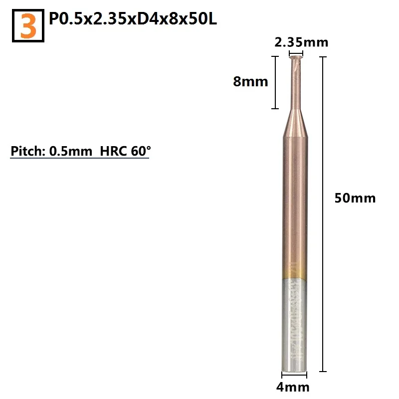 1 шт. однониточный фреза P0.25-0.8 TiCN с покрытием ЧПУ фреза 4 мм хвостовик Резьбовая мельница Карбид Концевая фреза - Длина режущей кромки: P0.5x2.35xD4x8x50L