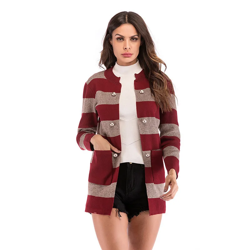 

Spring New Women Stripped Cashmere Vests Korean Around the Neck Broken Trui Jas Suspended Short Paragraph