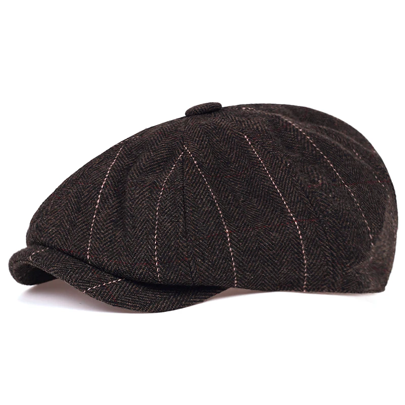 Unisex Autumn Winter Newsboy Caps Men And Women Warm Tweed Octagonal Hats For Male Detective Retro Flat tide casquette | Аксессуары для