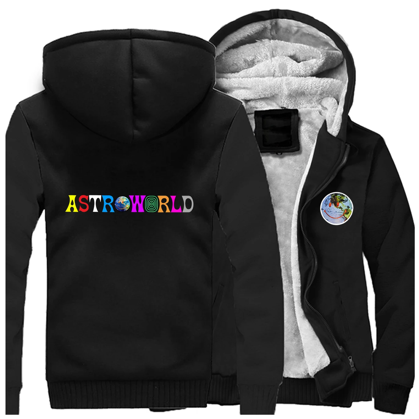 Мужская трендовая толстовка с капюшоном с принтом astroworld, реглан, большой размер, флисовая модная толстовка, Осень-зима, красивая куртка на молнии, Топ - Цвет: Black