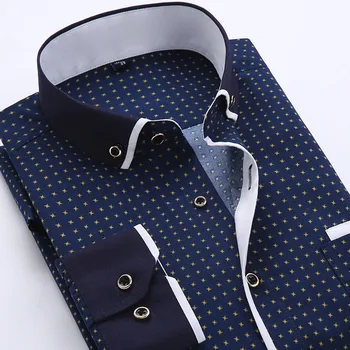 

New Fashion Print Casual Men Long Sleeve Shirt Stitching Pocket Design Fabric Soft Comfortable Men Dress Slim Fit clothes