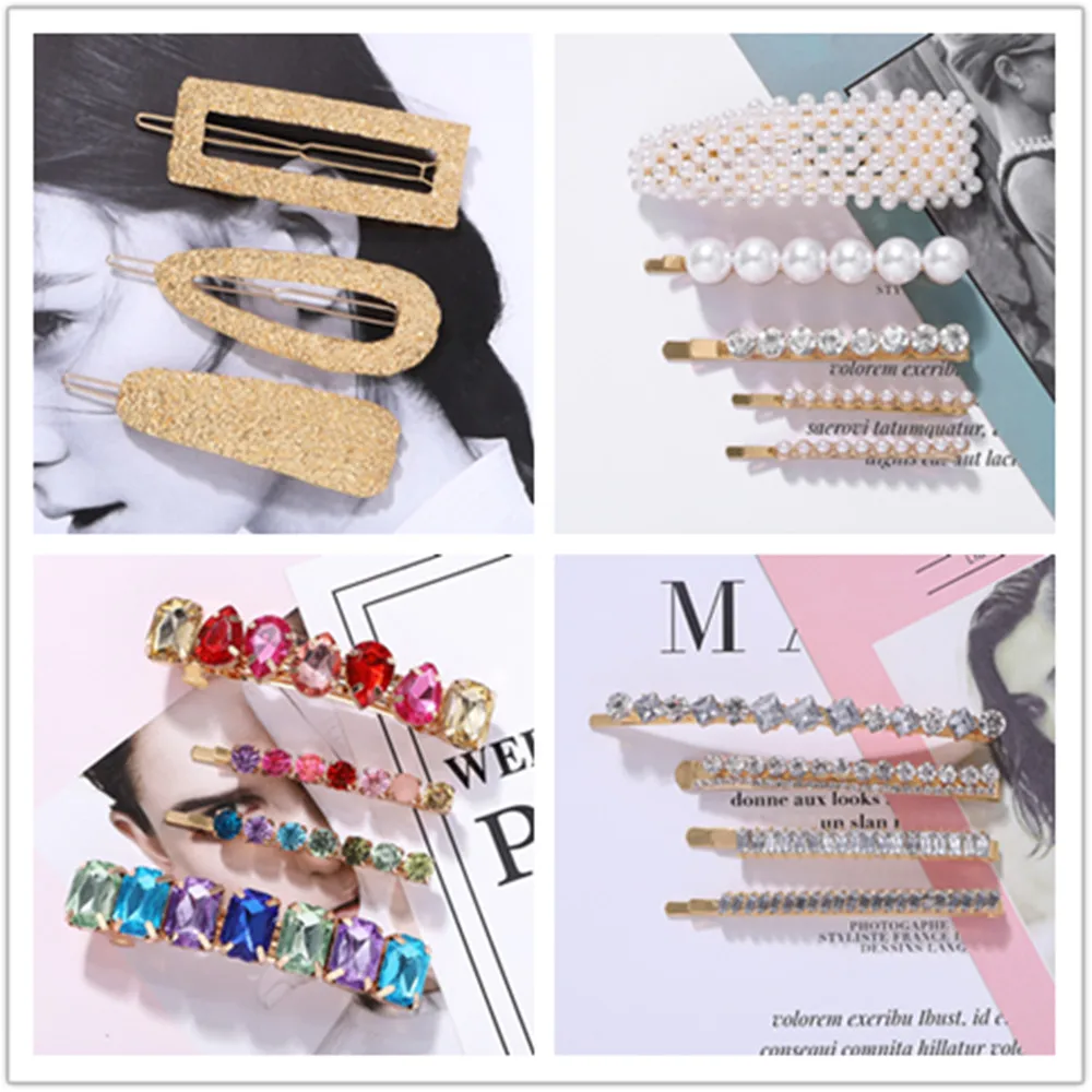 

Charm Imitation Pearl Square More Hairpins Sets for Women 2019 New Temperament Rhinestone Acrylic Hairwear Barrettes Daily Life