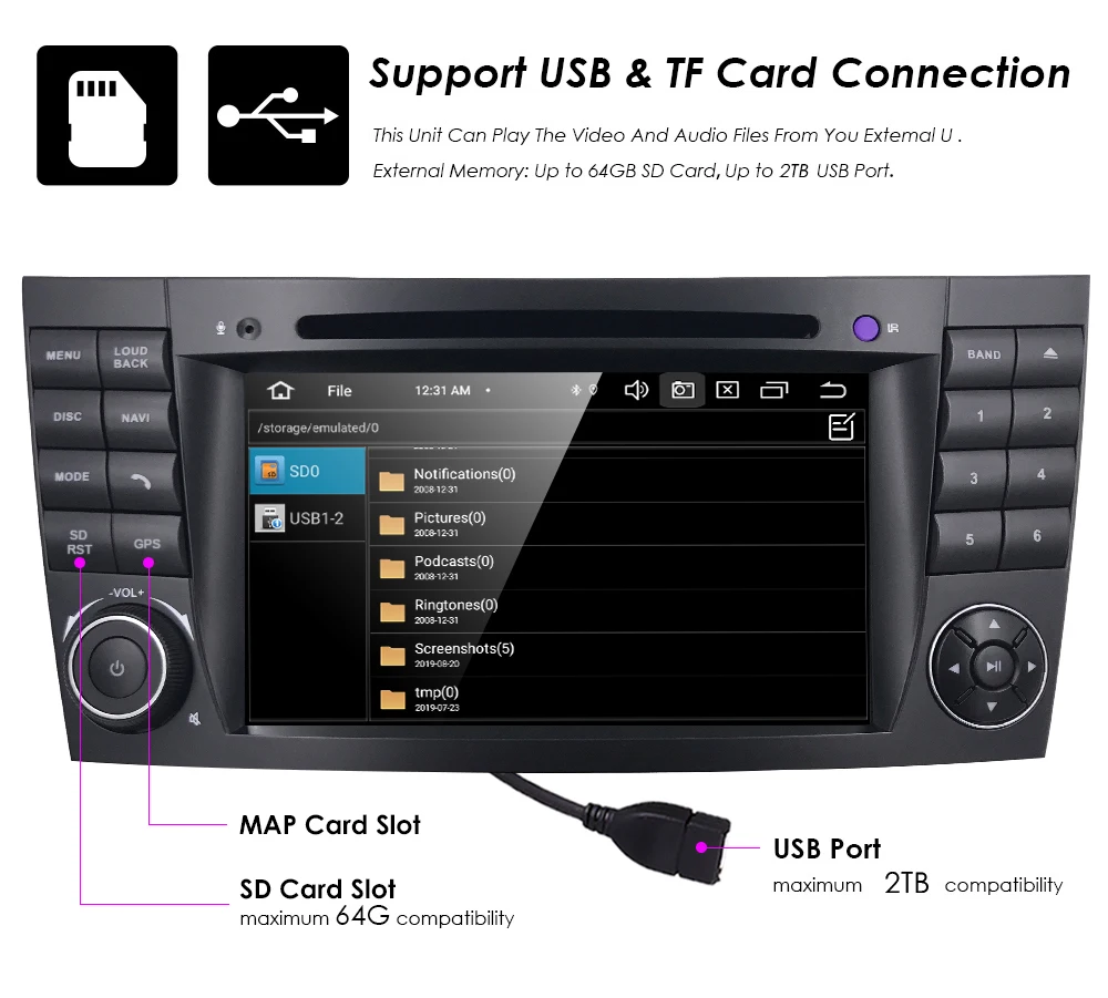 Новинка! 1080P HD Android 9,0 4G 64GCar навигация для Mercedes Benz G/E-Class W211E200 220 300 W463 W219 W209 SWC wifi OBD карта