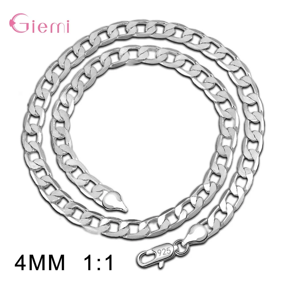 4mm 24inch Серебряное, золотое, сплошное ожерелье, цепочка, звено, для мужчин, чокер, 925 пробы, серебро, для мужчин, для женщин, модное ювелирное изделие, 4, 6, 8 мм - Окраска металла: 4mm 24inch
