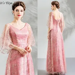 It's Yiya вечернее платье с v-образным вырезом плюс размер трапециевидной формы длиной до пола женские вечерние платья с блестками Халат с