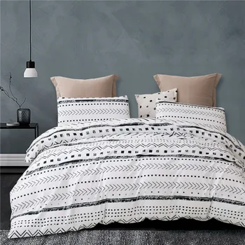 

2/3pcs Safe Light Color Home Bed Linen Geometric Strip Bed Cover Set Healthy Home Duvet Linens Bedding Cover For Pillowcase Set
