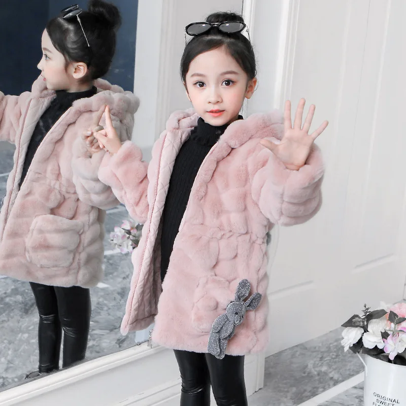

Autumn And Winter New Style CHILDREN'S Jacket Children Imitation Fur Coat Girls Warm Trench Coat Faux Rabbit Fur Tops GIRL'S Woo