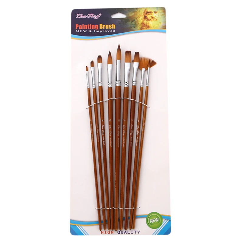

9pcs Pearl Nylon Hair Paint Brushes Multifunction Hook Line Pen Watercolor Oil Brush Set Painting Training