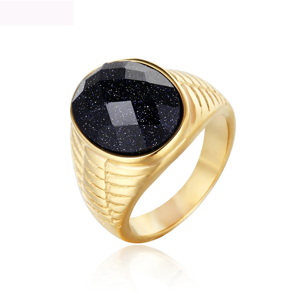 

Luxury Oval Black Crystal Jewelry Rings Gold Color Titanium Steel Ring 316L Steel Rings Casting Ring For Man Free Shipping