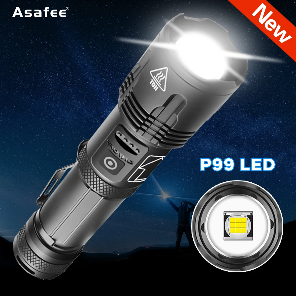 Мощный светодиодный тактический фонарик XHP99 фонафонарь с аккумулятором 18650 и 26650 водонепроницаемый ручной
