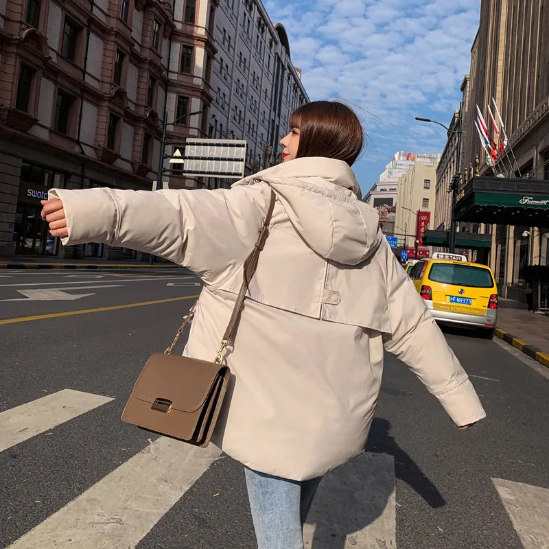 Корейский стиль сиамская Кепка женские парки зимние однотонные Harajuku верхняя одежда оверсайз с капюшоном толстое теплое пальто с длинными рукавами Casaco