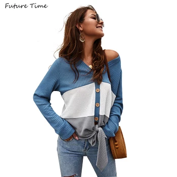 

Sweater Women Long Sleeve Loose Style Knitted Cardigan Sexy V-neck Autumn and Winter 2019 Patchwork Casual Woman Tops C1944