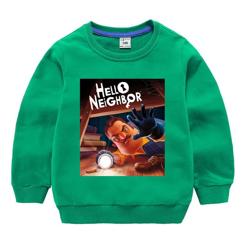 T127T-green Детские хлопковые толстовки с капюшоном с принтом «Hello neigher» для девочек; детский хлопковый пуловер; топы для маленьких мальчиков; осенняя одежда - Цвет: T127T-green