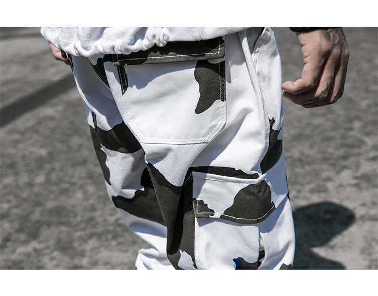 Крутой человек Jogger камуфляж боковые карманы Свободные Стиль мужские спортивные брюки Мода высокие уличные повседневные мужские брюки повседневные штаны