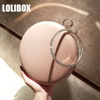 

AI Multi-color Circular Ring Diamond Set PU Leather Small for Girl Handbag Circle Dinner Chain Oblique Banquet Bag