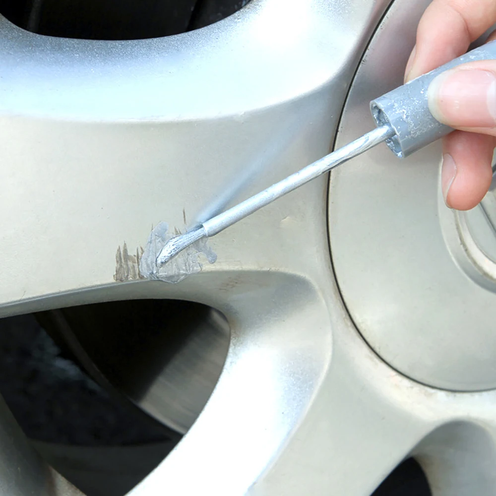 Wheel Repair Kit Tire Ink Care Alloy Silver Car Surface Damages Rim Care Wheel Repair Refurbished Kits Tool Dent Scratch Adhesive Auto Tyre Tread
