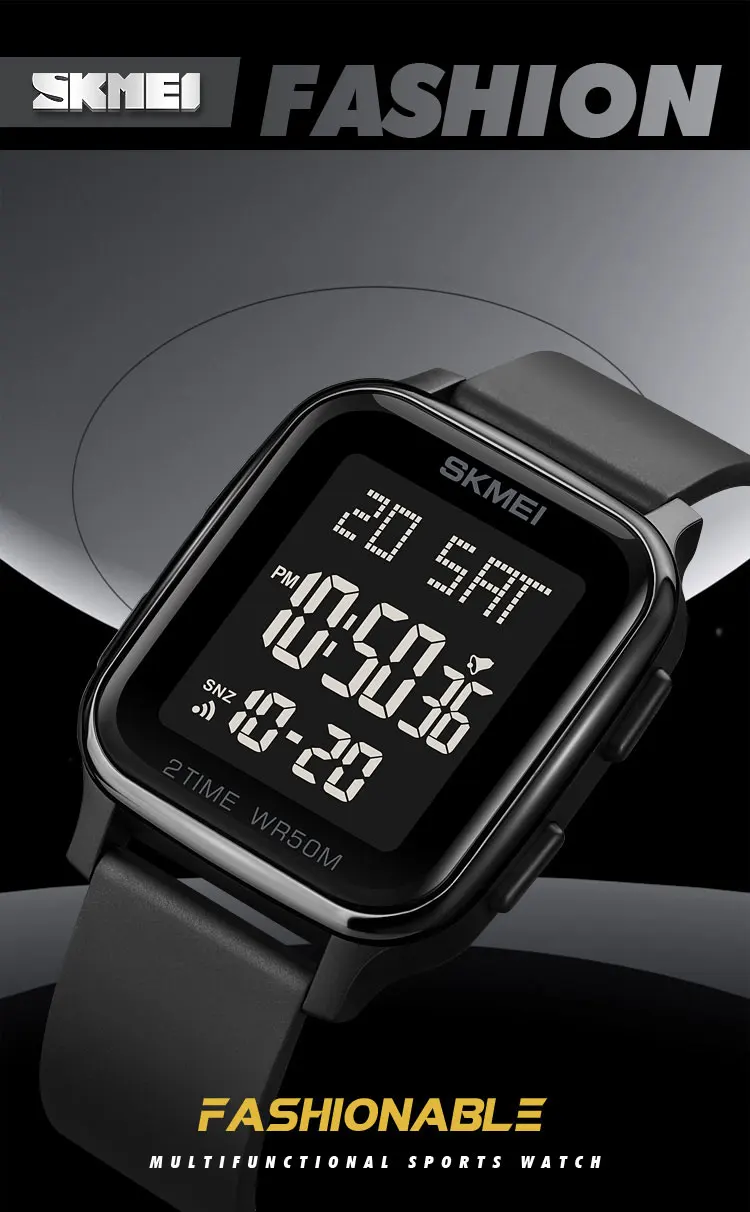 SKMEI Electronic Men's Watches 2 Time Digital Movement Fashion Watch Sport Countdown Clock 50M Waterproof Led Light Wristwatch