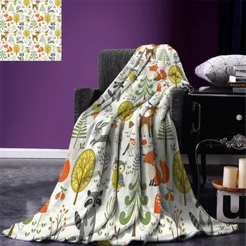 

Kids Throw Blanket Woodland Forest Animals Trees Birds Owls Fox Bunny Deer Raccoon Mushroom Home and Warm Blanket for Bed Couch