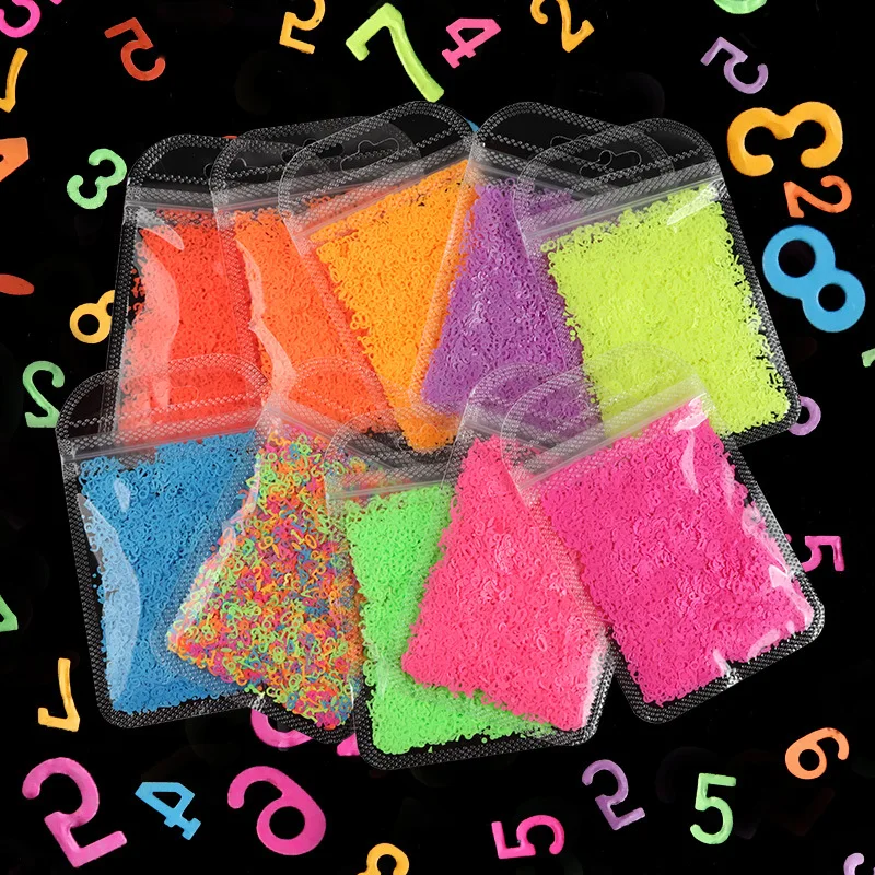 

New In 2020 Number 0-9 Handicraft Sequins Red Pink Blue Fluorescent Color DIY Nail Decals Nail Art Decoration Creative Design