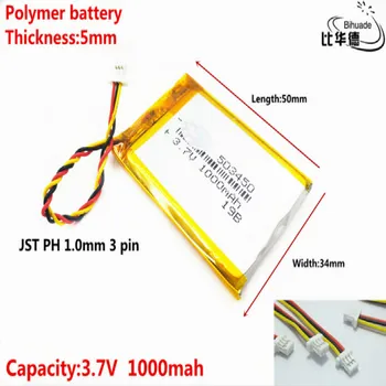 

JST PH 1.0mm 3 pin Good Qulity 3.7V,1000mAH 503450 Polymer lithium ion / Li-ion battery for tablet pc BANK,GPS,mp3,mp4