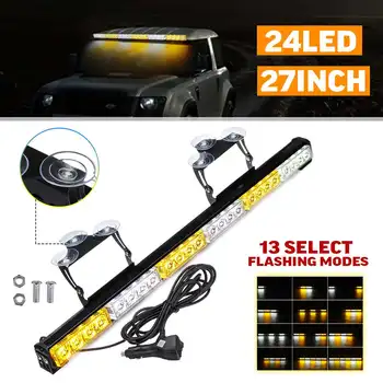 

27" Car Truck Emergency Warning LED Strobe Light Bar with Suction Cups and Mounting Brackets 13 Flashing Modes 24 LED