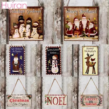 

HUIRAN Wooden Door Hanging Sign Christmas Tree Ornament Christmas Decoration for Home Wooden Pendant Navidad Gift 2020 New Year