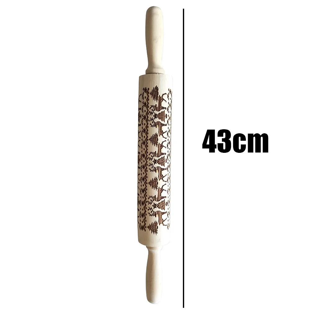 Christmas Rolling Pin Engraved Carved Wood Embossed Rolling Pin Kitchen Tool For Cookies Engraved Carved Embossing Rolling Pin