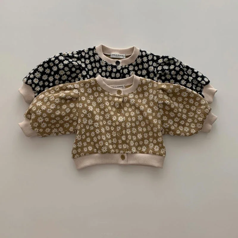 Winter New Baby Girl Floral Cardigan Cotton Kids Coat Little Girls Jacket Single Breasted Princess Puff Sleeve Tops Clothes