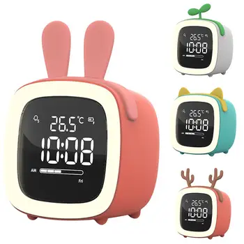 

Cartoon Rabbit Ear Shape Rechargeable Digital Display LED Nigh Light Alarm Clock