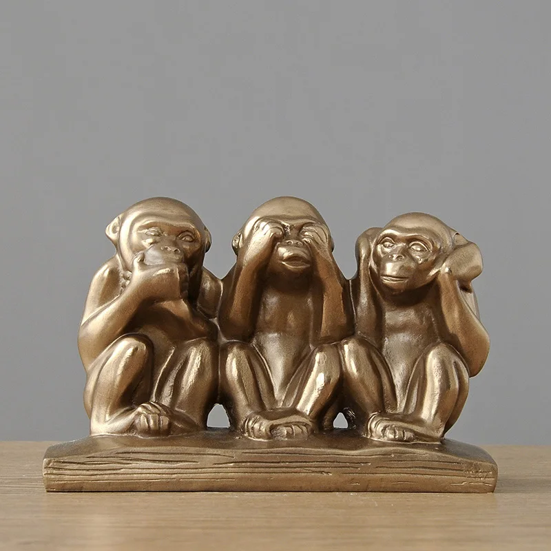 

Fun abstract three little monkey sculpture decoration Retro playful monkey animal desktop Ornaments