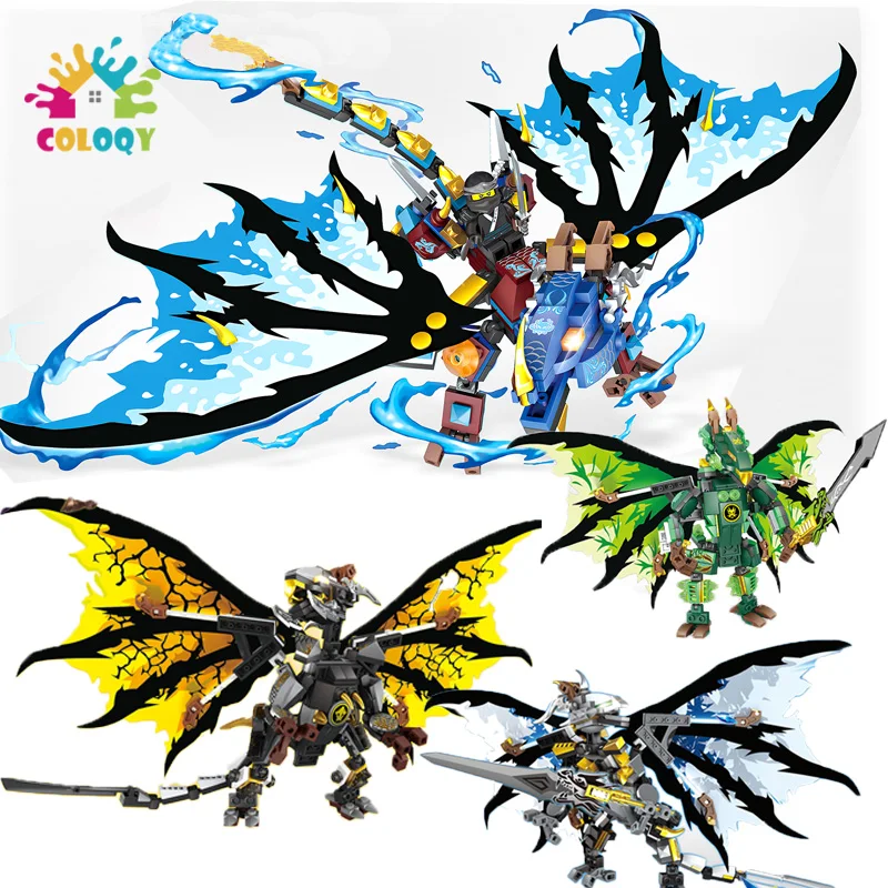 

Kids Toys Ninja Dragon Building Blocks 2 in 1 Blue Bricks Mini Figures Dinosaur Model Kit Creator Toys For Kids Christmas Gifts