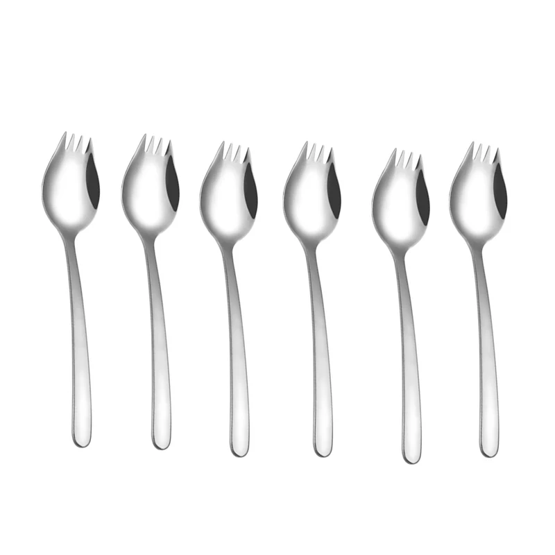 Silver 6pcs 2шт/6 шт Высокое качество нержавеющая сталь Вилка ложка двойного назначения еда лапша артефакт торт фрукт вилка инструменты Мультиварка ложки - Цвет: Silver 6pcs