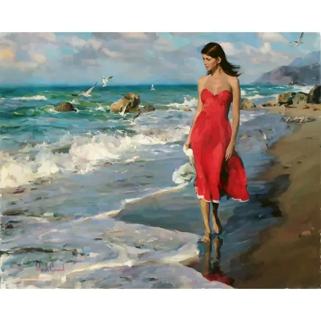 Seaside Girl DIY Canvas Painting by Numbers kids adults Acrylic abstract Oil paint by numbers Picture  For Wall modern Art 991322