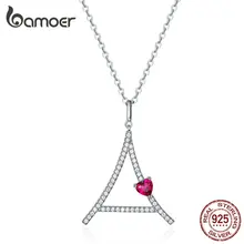 Bamoer, ожерелье с подвеской в виде башни сердца для женщин, подарки для влюбленных, подлинный 925 пробы, Серебряное ювелирное изделие BSN109