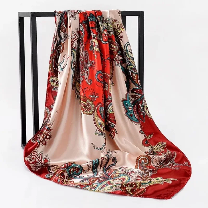 Шелковые шарфы Foulard 90*90 см квадратная голова хиджаб шарф Женский шифон шаль Бандана обертывание глушитель парео - Цвет: 22