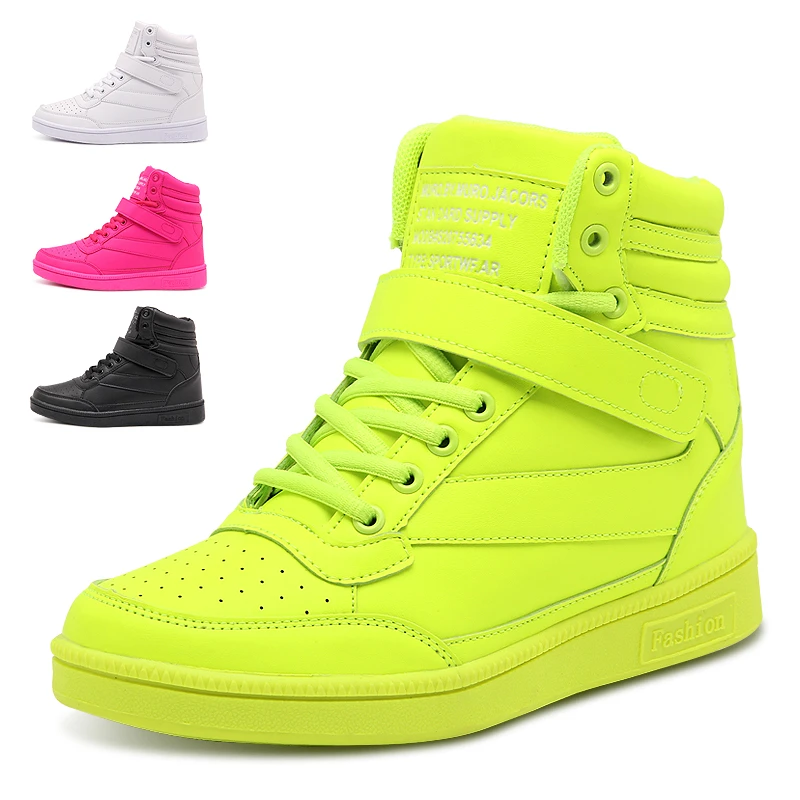 2022 Women Casual Shoes Espadrilles Platform Hidden Increasing Sneakers PU Leather Shoes Woman High Top White Boots Size 35-40 heeled ankle boots