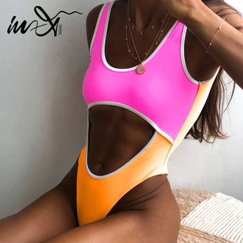 

In-X Color block swimsuit one piece Sexy sports swimwear women Cut out bodysuit one piece suits Monokini Backless bathing suit