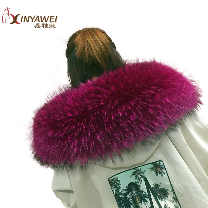 

2019 Fashion Natural 100% Leather Fur Collar Luxury Coat Natural Warm Scarf Ladies Coat Hat Accessories Big Raccoon Fur Scarf.