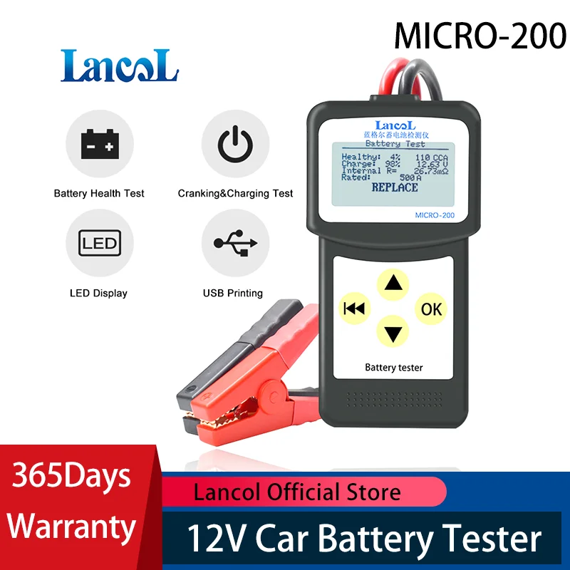 Lechnical MICRO-200 Tester di carico per batteria per auto per auto da 12 volt Tester per batteria USB multilingue