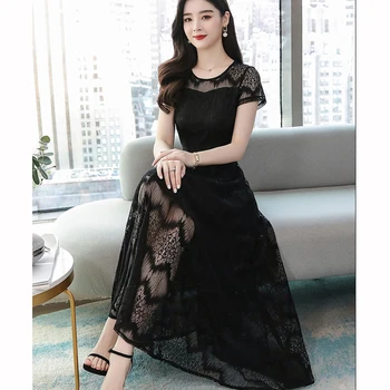 

2020 Spring Summer Lace Chiffon Vacation Midi Dress 3XL Plus Size Vintage Runway Maxi Dress Elegant Women Bodycon Party Vestidos