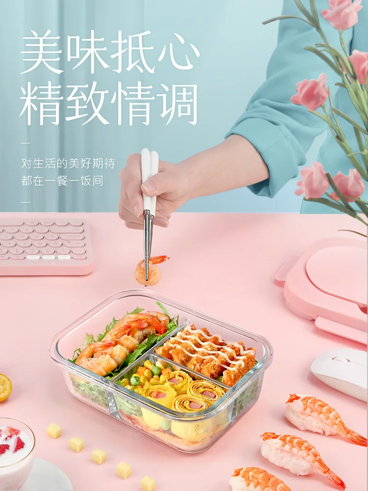 

Relea Glass Container Microwave Oven for Heating Partition with Lid Fruit Sealed Freshness Bowl Lunch Box