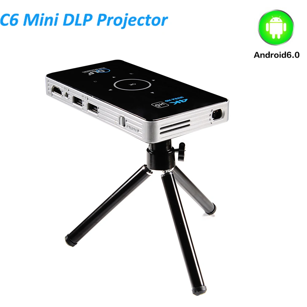 

C6 DLP LED Mini Projector Android 6.0 2GB RAM 16GB ROM 2.4G 5G WIFI Bluetooth 4.0 4k HD Home Thearter Portable Video Projector
