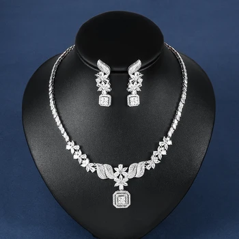 

WEIMANJINGDIAN Cubic Zirconia CZ Zircon Necklace and Earrings Set for Women Bride or Bridemaid