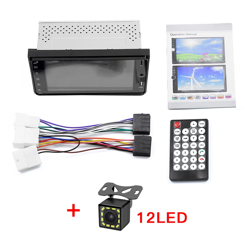 2 Din автомобильный радиоприемник TF Bluetooth мультимедийный плеер для Toyota Corolla 7 ''Авторадио Mirrorlink аудио стерео - Цвет: with 12LED camera