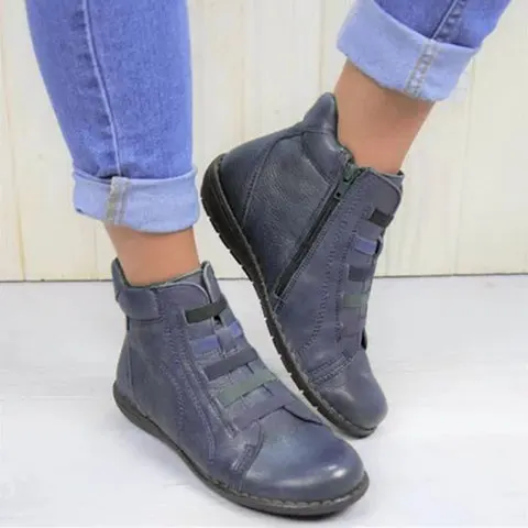 

Women's PU Leather Ankle Boots Women Autumn Winter Cross Strappy Vintage Women Casual Boots Flat Ladies Shoes Woman Botas Mujer