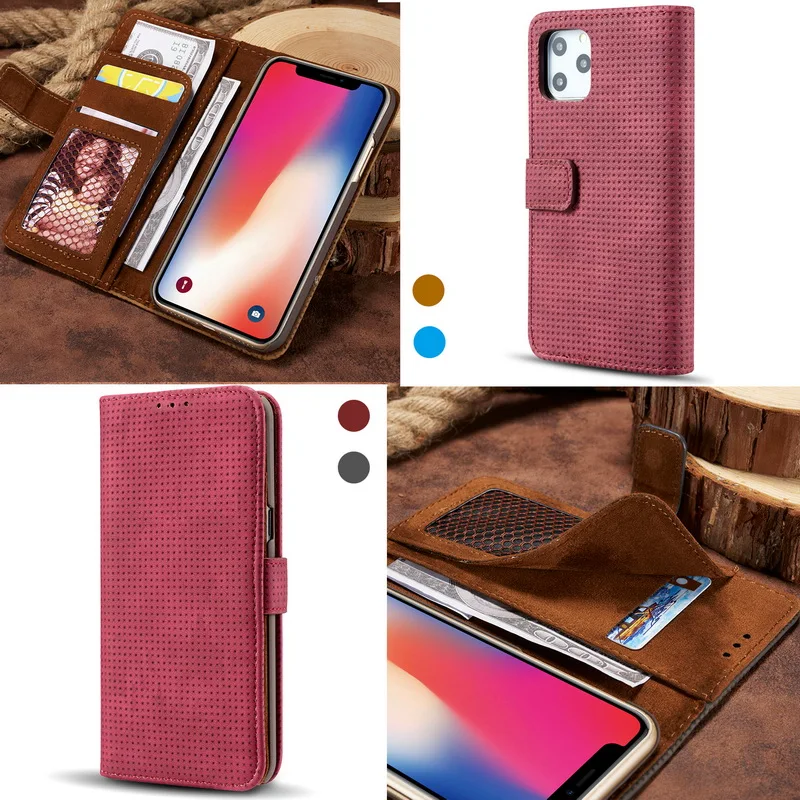 Чехол-бумажник с откидной крышкой и пряжкой для iPhone 11 Pro Max XS Max XR 8 7 6s 6 Plus сетчатый кожаный чехол с отделением для карт и подставкой