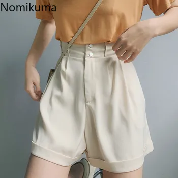 

Nomikuma Women High Waist Shorts Zipper Buttons Solid Office Style Bottoms 2020 Summer Korean OL Fashion Wide Leg Shorts 3Z340