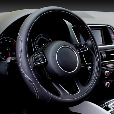 Кожаный Автомобильный руль для CHANA всех моделей CS35 Alsvin Benni CX20 CX30 CS75 CS55 CS15 CS95 38 см чехлы на руль автомобиля - Название цвета: Black white line